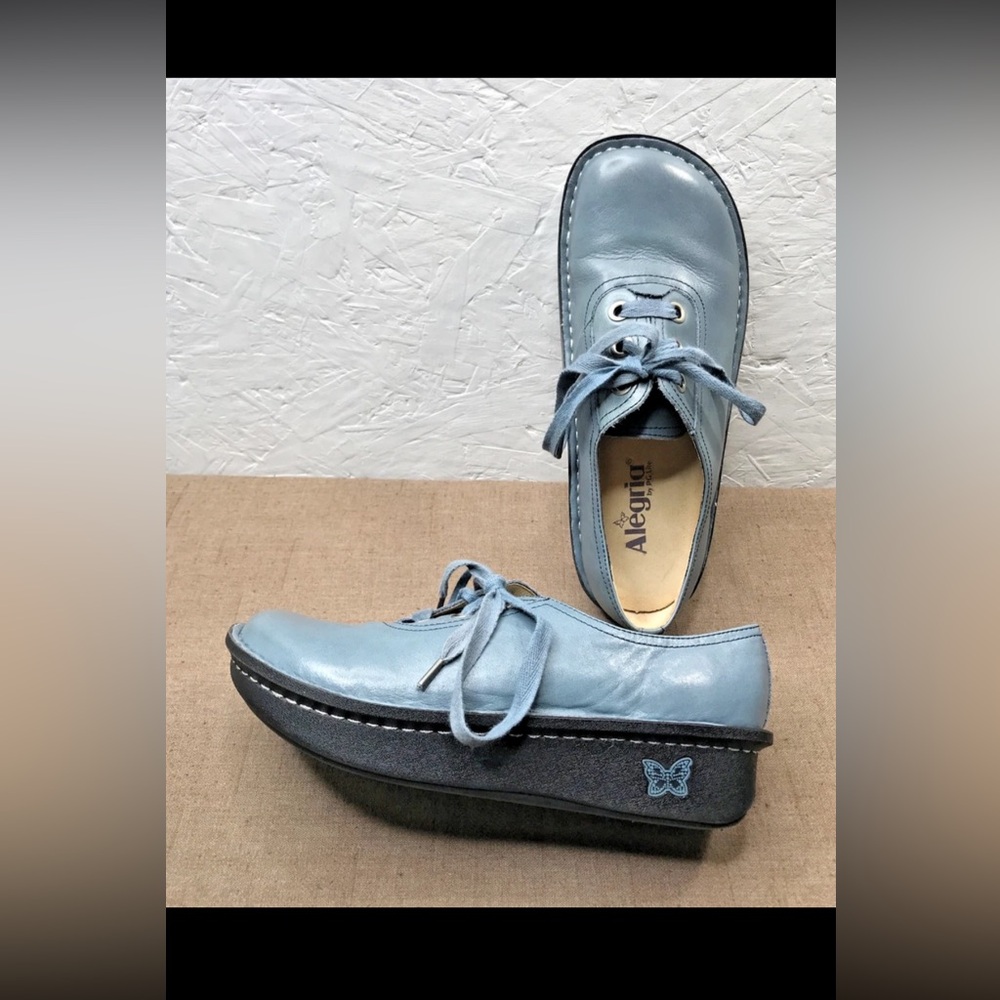 Alegria Abbi Blue Jean Baby Women's Lace Up Shoes Blue Leather Size 8-8.5 EU 38